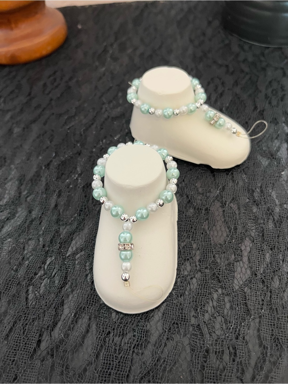 Mint Green Pearl Beaded Barefoot Sandal Set